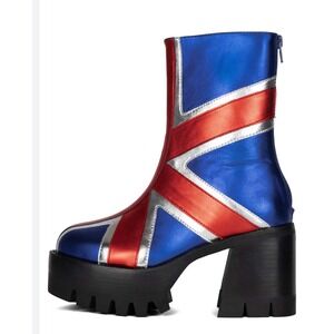 New Jeffrey Campbell Viva-4-Evr Platform Spice Girls Union Jack Bootie Sz 7 $275